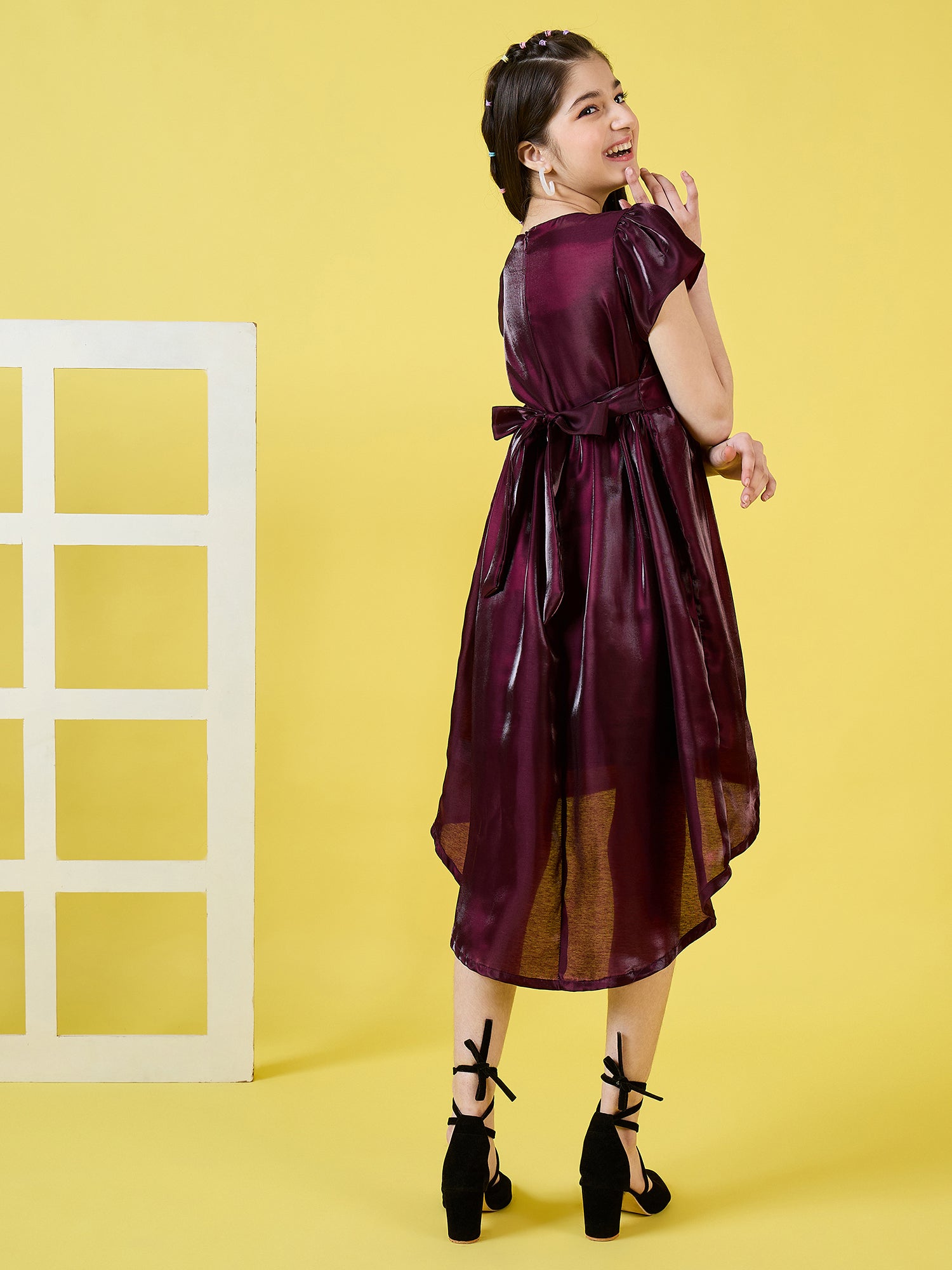 Girls Above Knee Solid Dress - Maroon