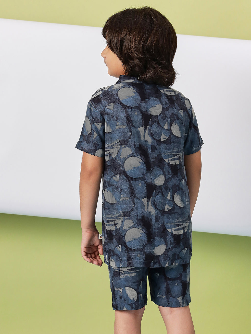 Boys Mid Thigh Printed Shirt with Shorts - Blue