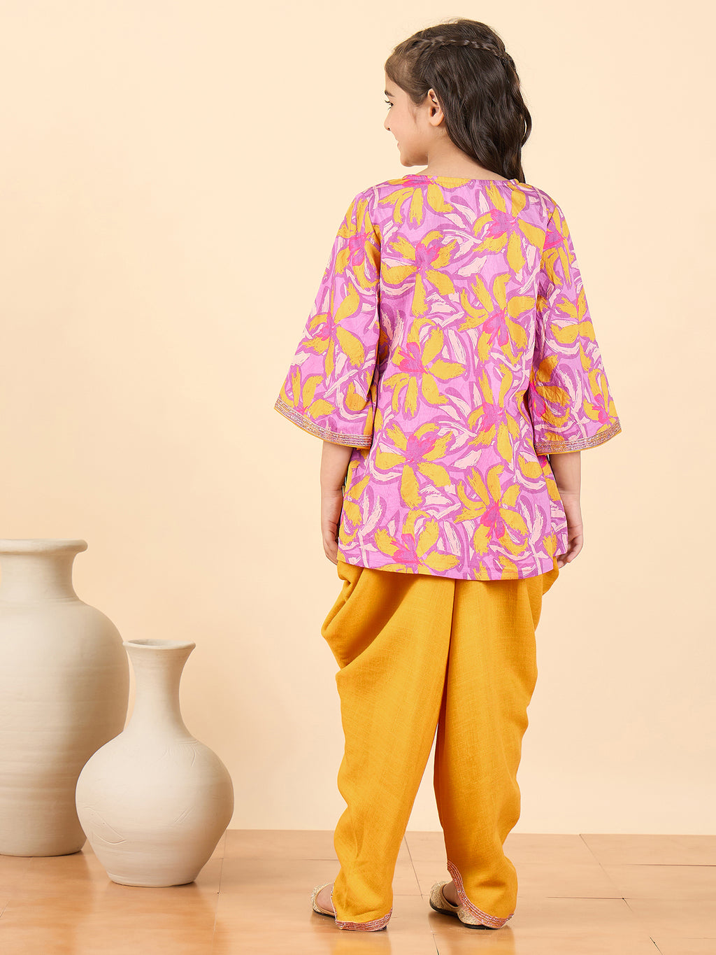 Girls Above Knee All over Print Kurti Set - Lavender