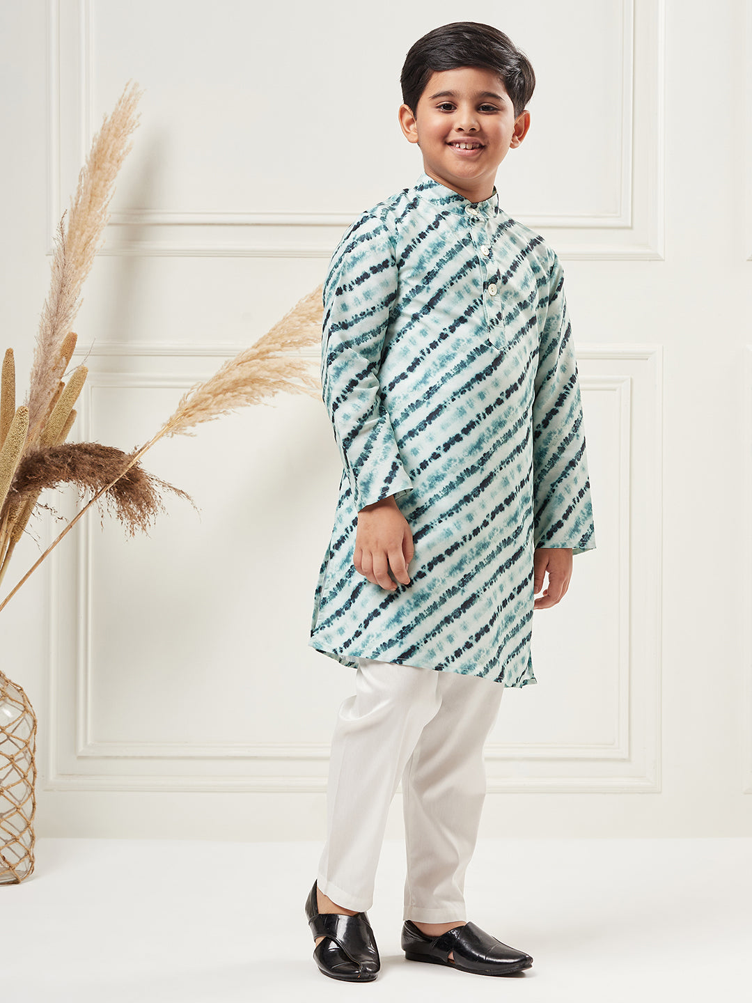 Boys Above Knee Tie and Dye Kurta Set - Green