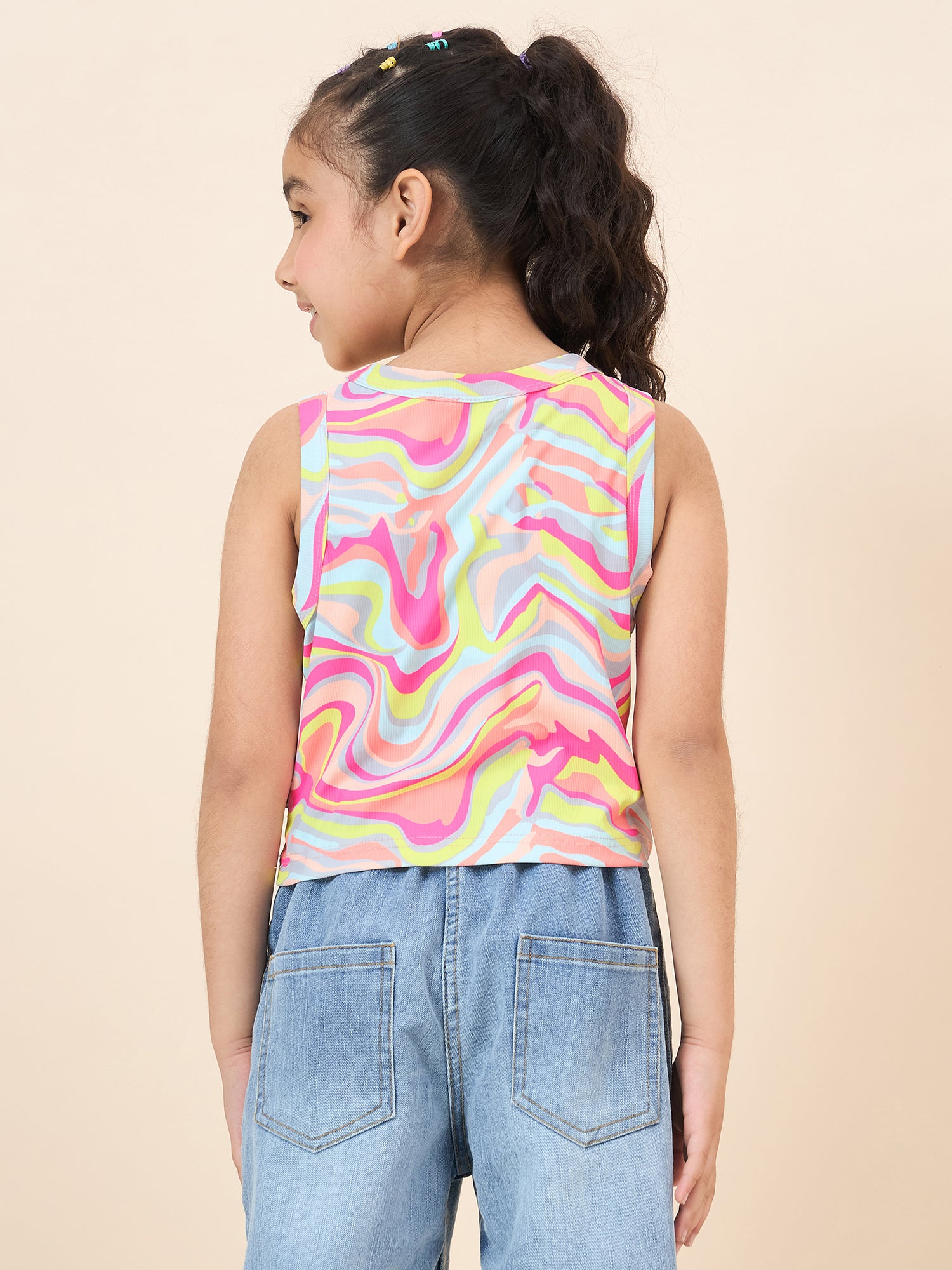Girls Waist Length All over Print Top - Multi
