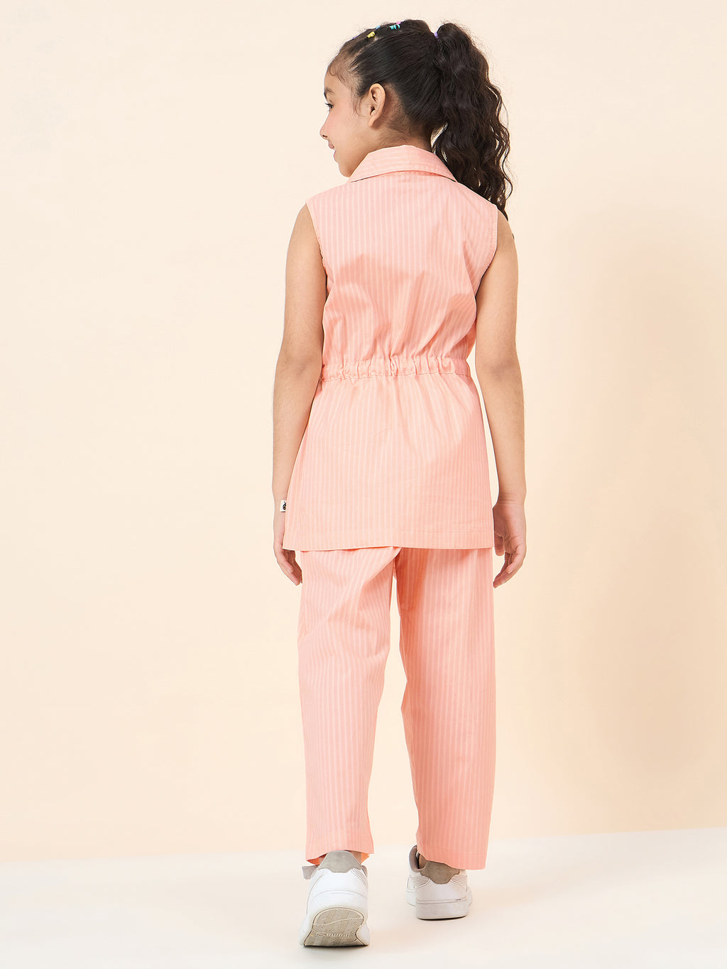 Girls Ankle Length Solid Top With Pants - Peach