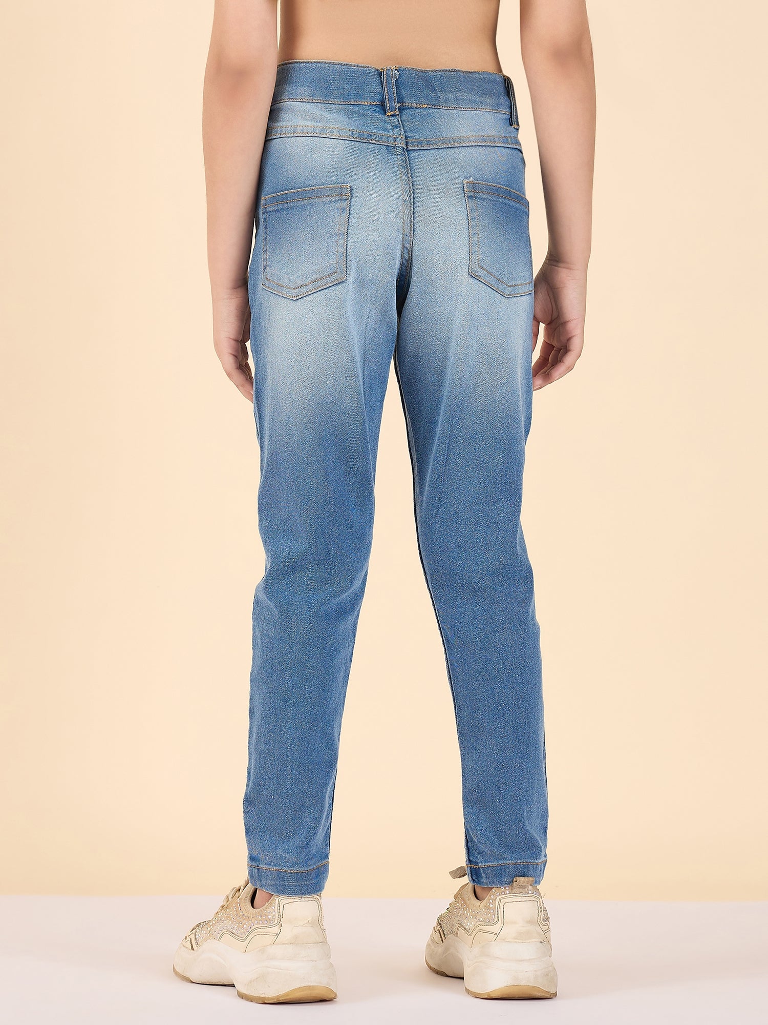 Girls Ankle Length Solid Jeans - Blue