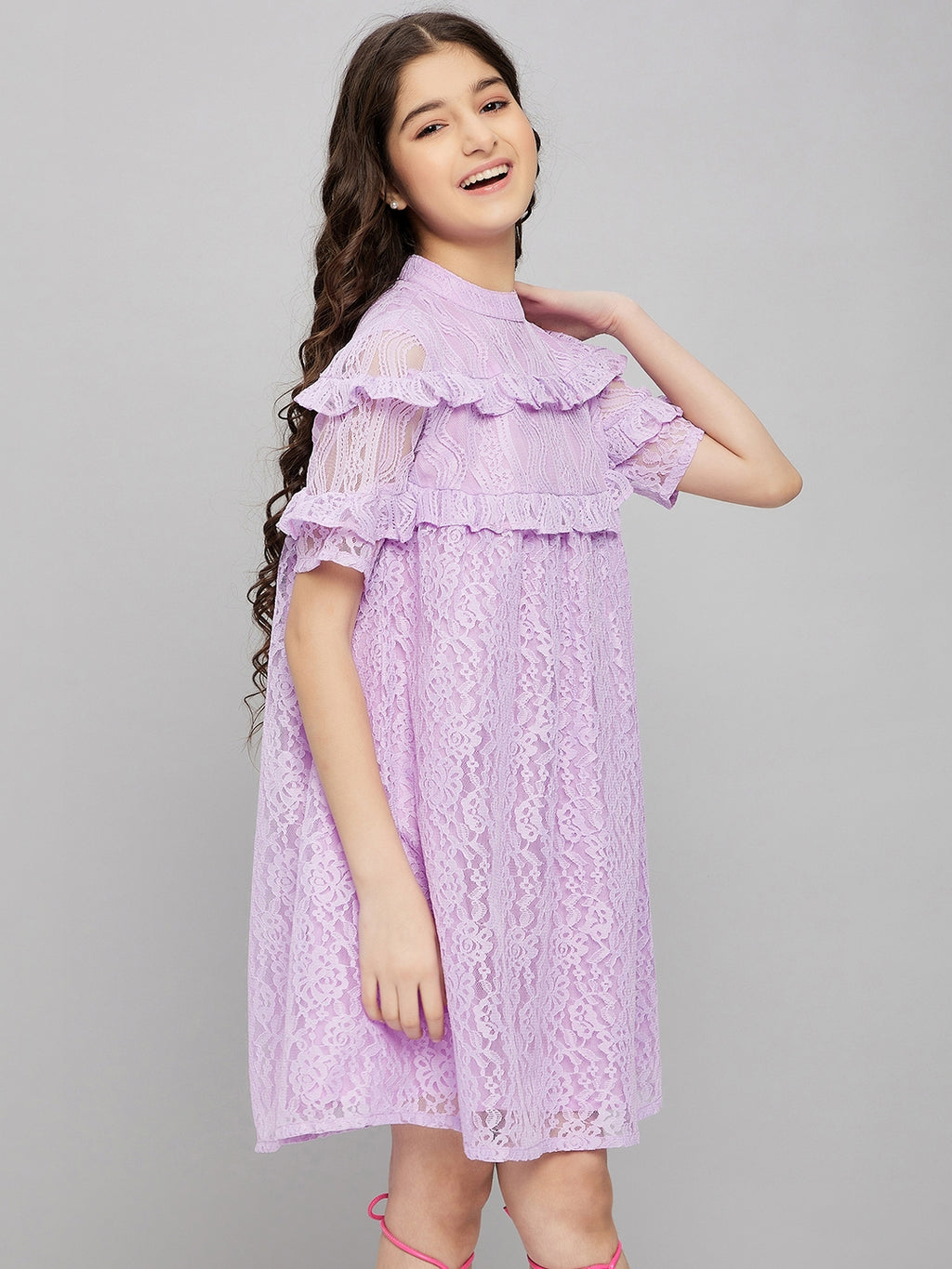 Girls Above Knee Solid Dress - Purple