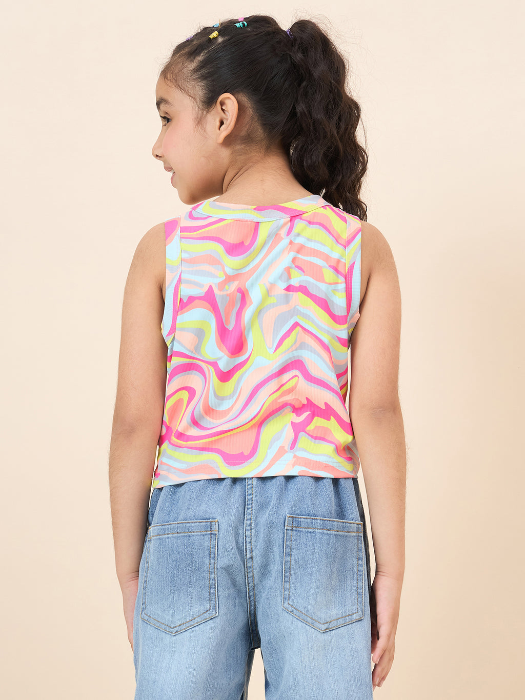 Girls Waist Length All over Print Top - Multi