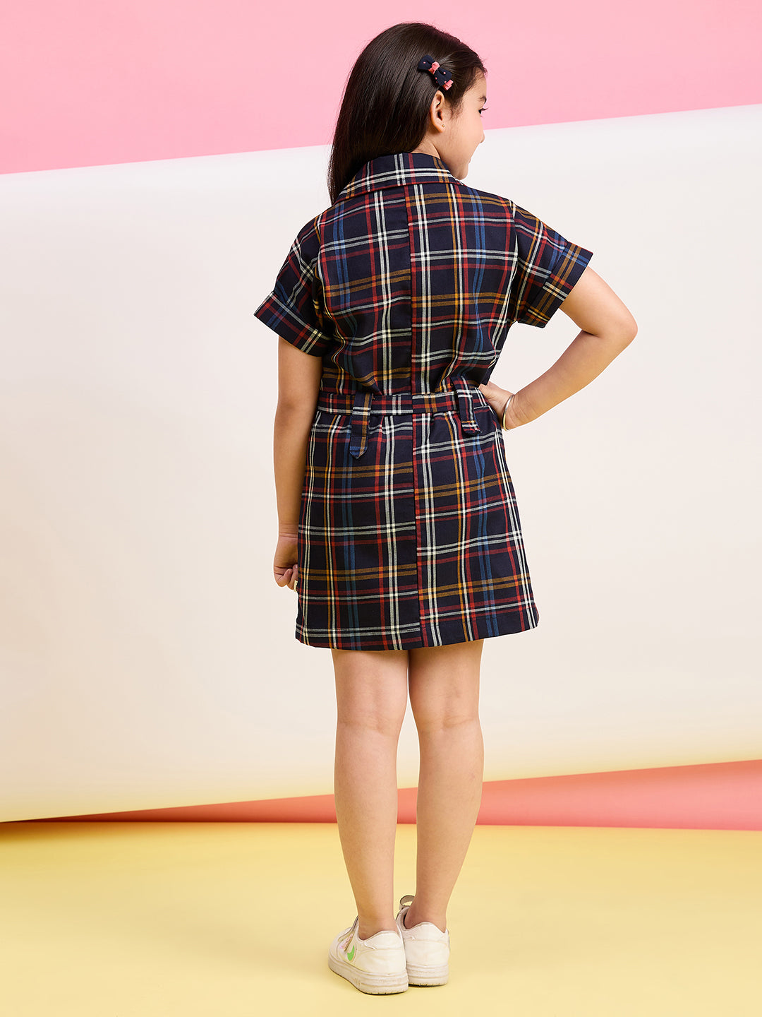 Girls Knee Length Printed Dress - Navy Blue