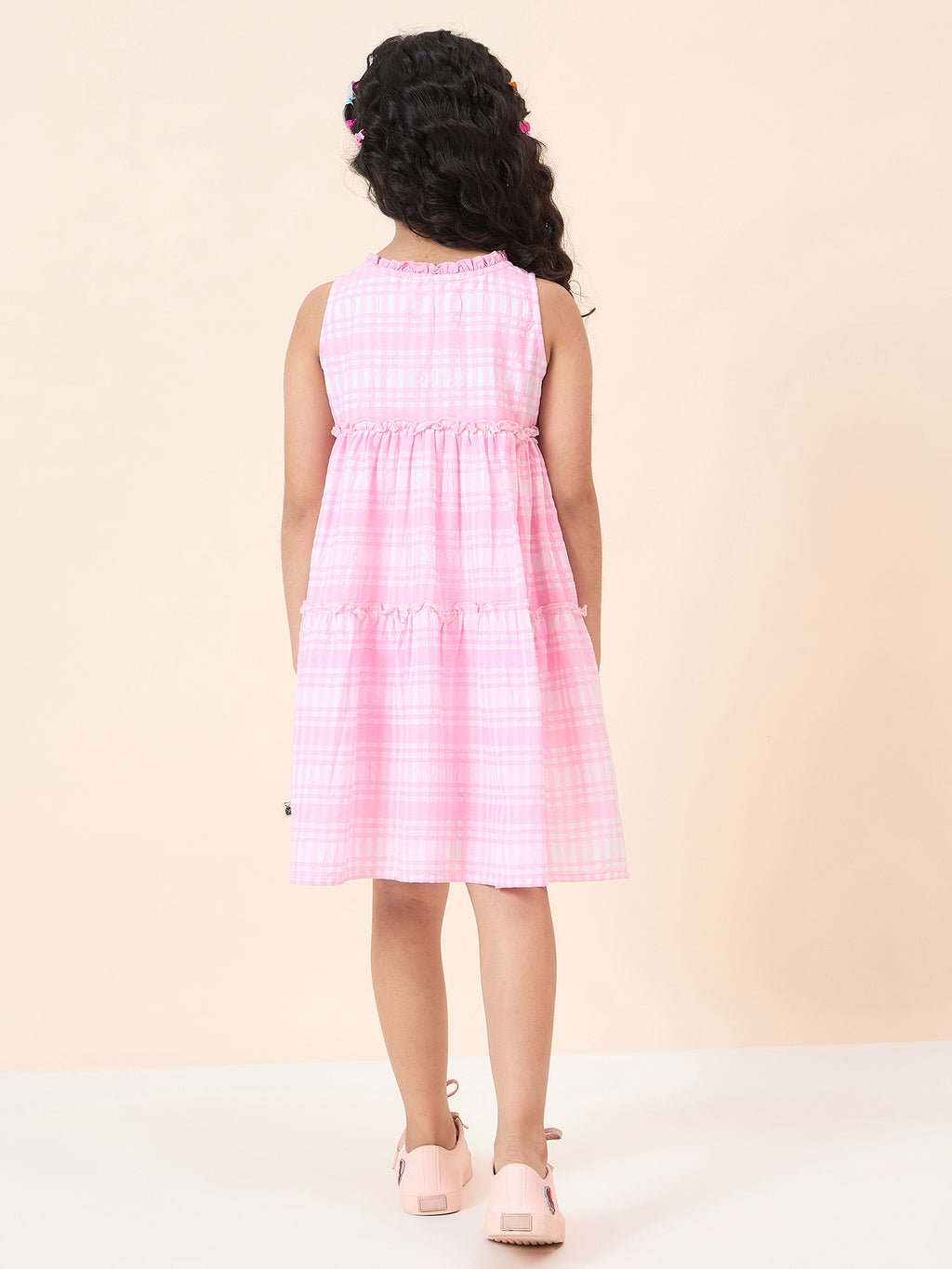 Girls Knee Length All over Print Dress - Pink