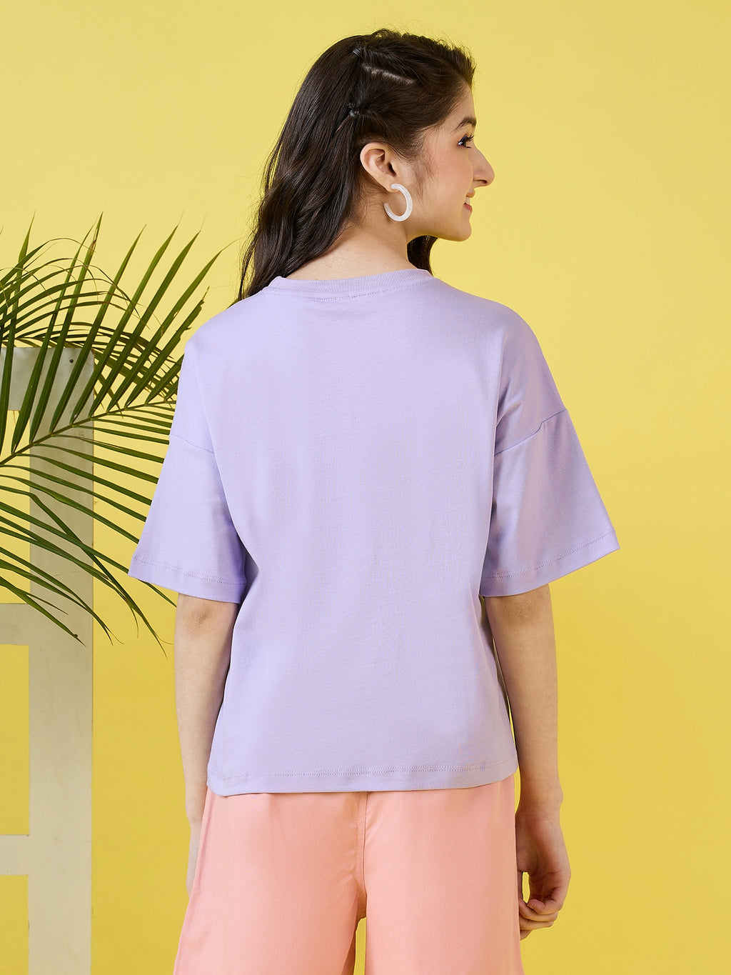 Girls Hip length Printed T-shirt - Purple