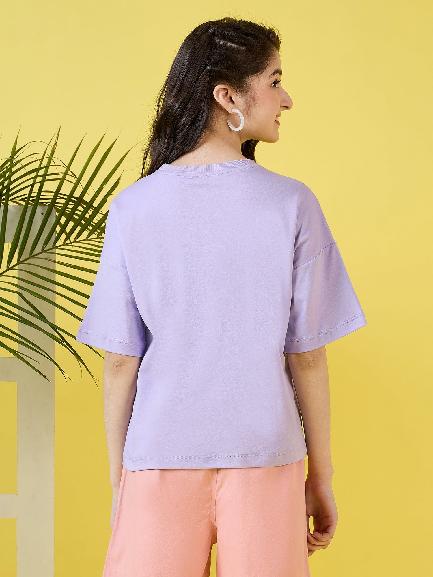 Girls Hip length Printed T-shirt - Purple