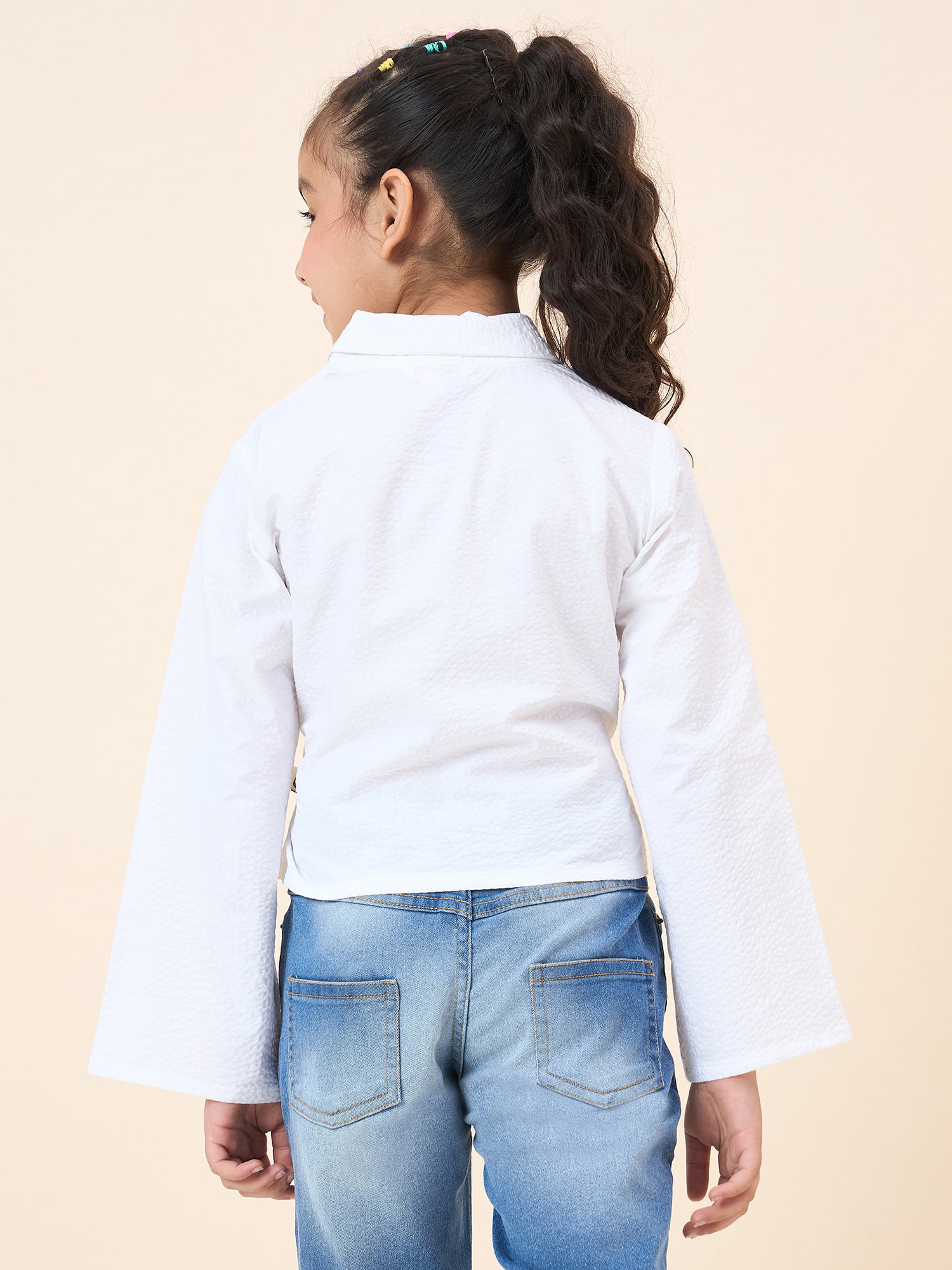 Girls Hip length Solid Top - White