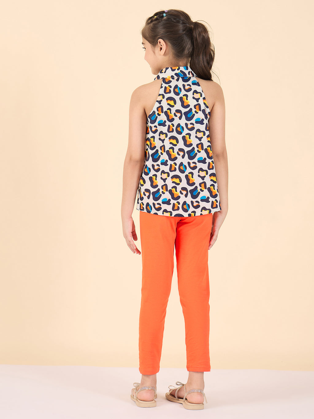 Girls Hip Length All over Print Top with Leggings - Multi