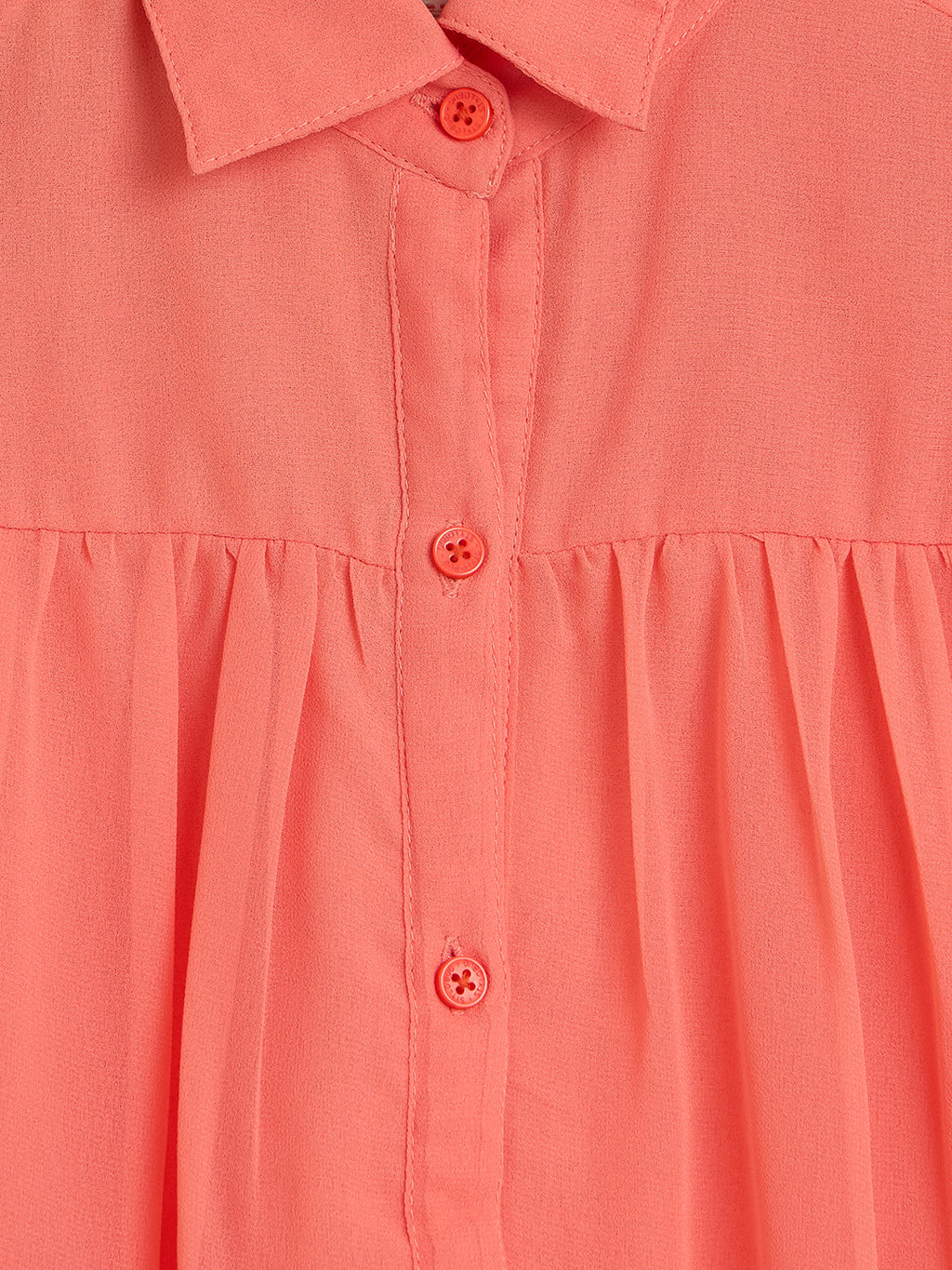 Girls Knee Length Solid Dress - Orange