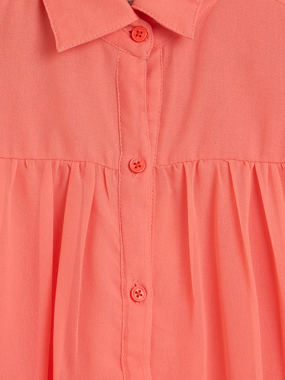Girls Knee Length Solid Dress - Orange