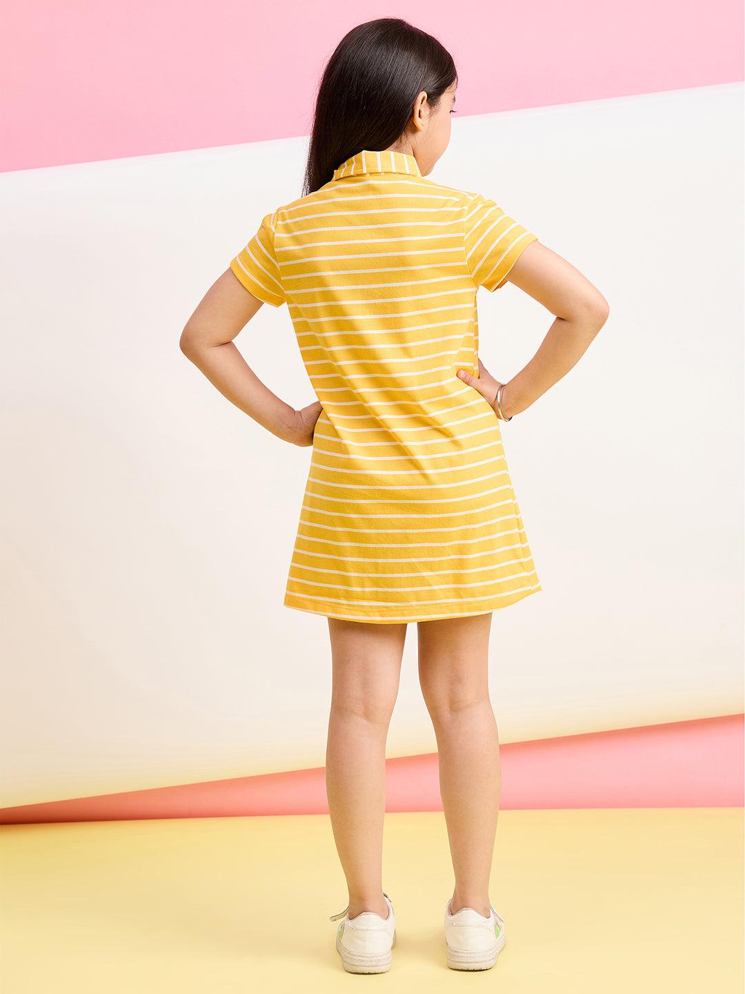 Girls Above knee Printed Dress - Yellow
