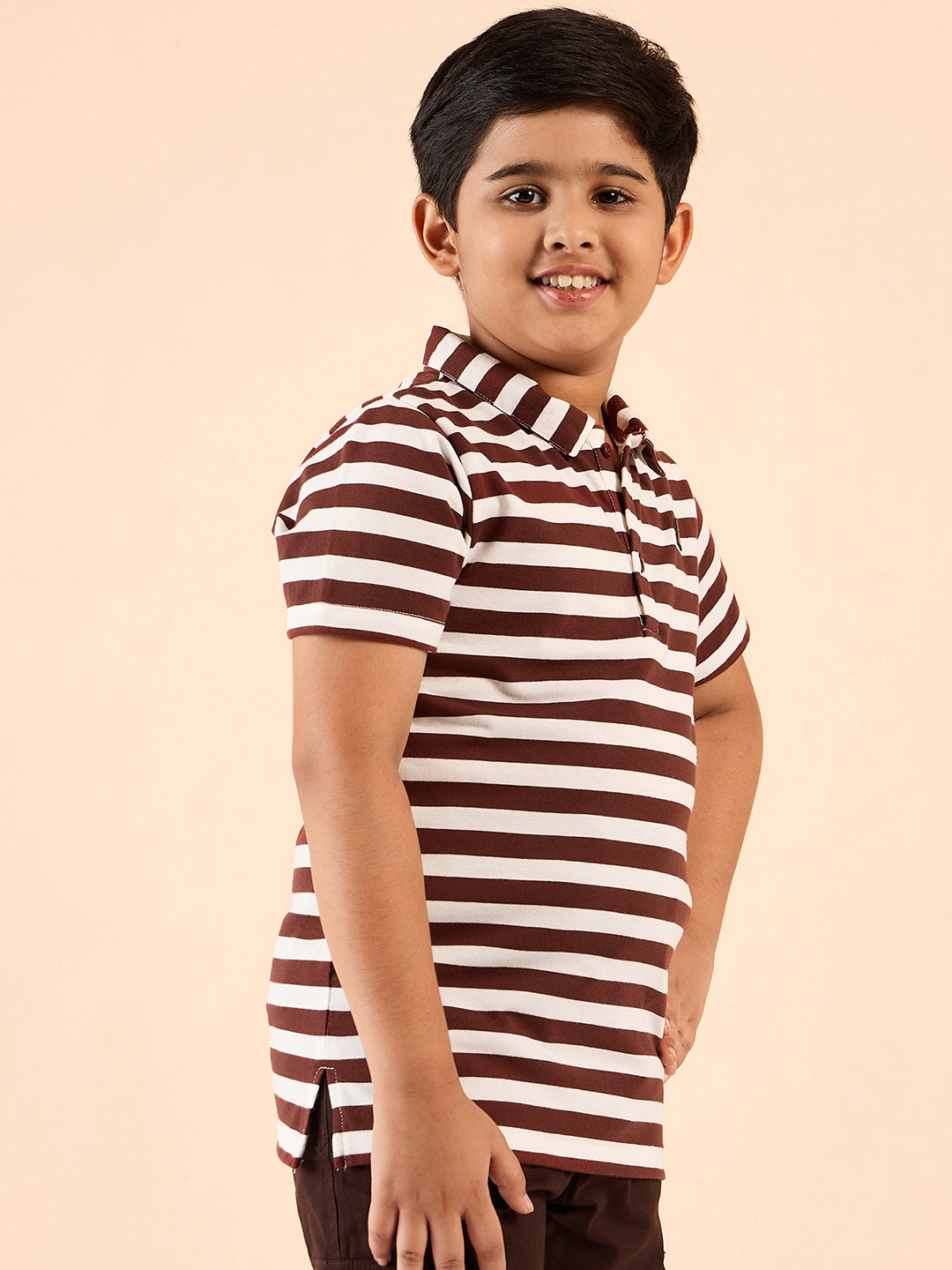 Boys Waist Length Printed T-shirt - Brown