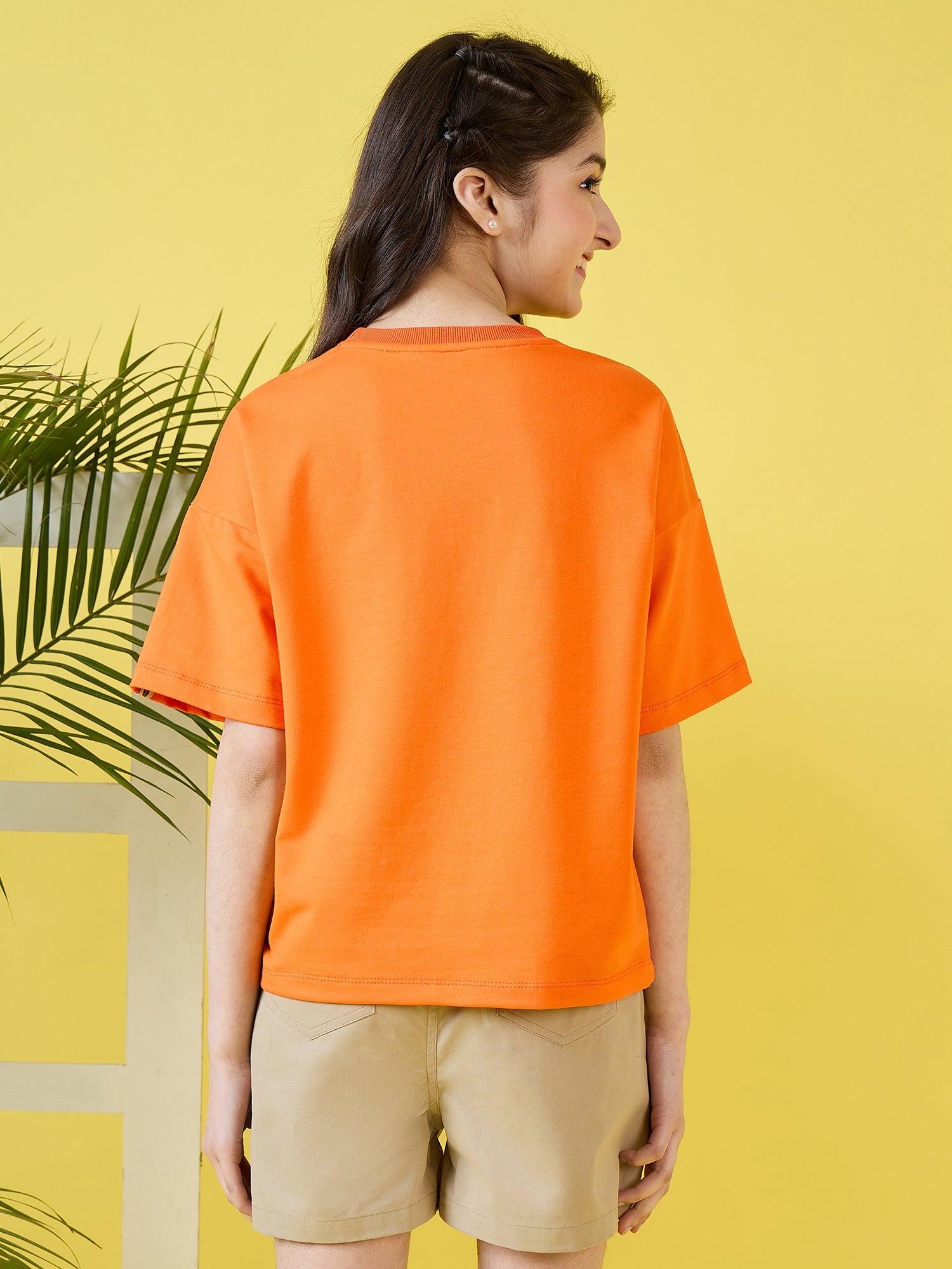 Girls Hip length Printed T-shirt - Orange