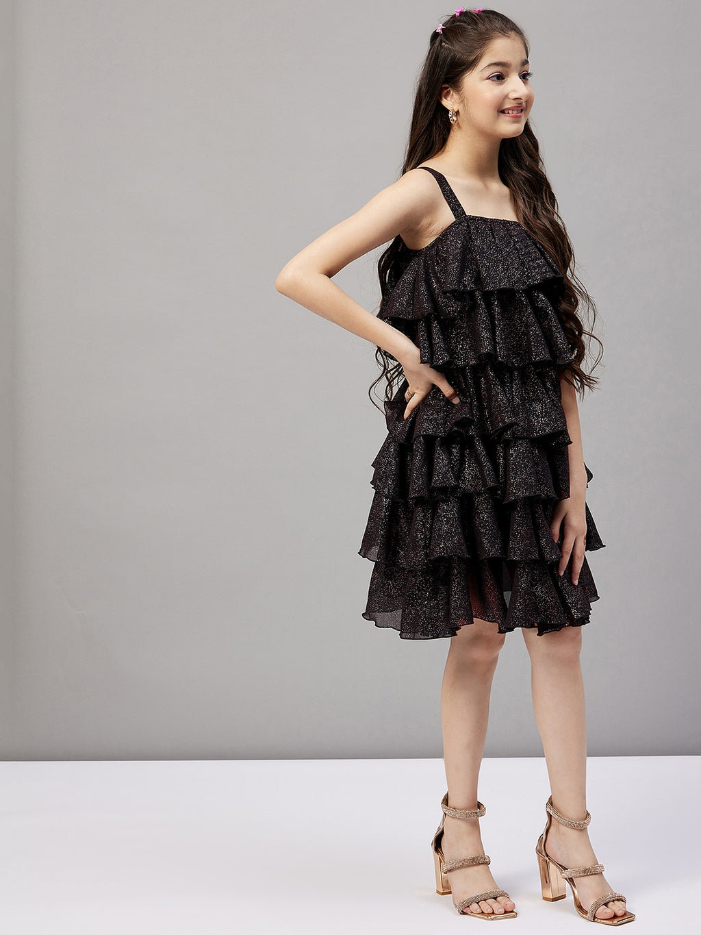 Girls Above Knee Solid Dress - Black