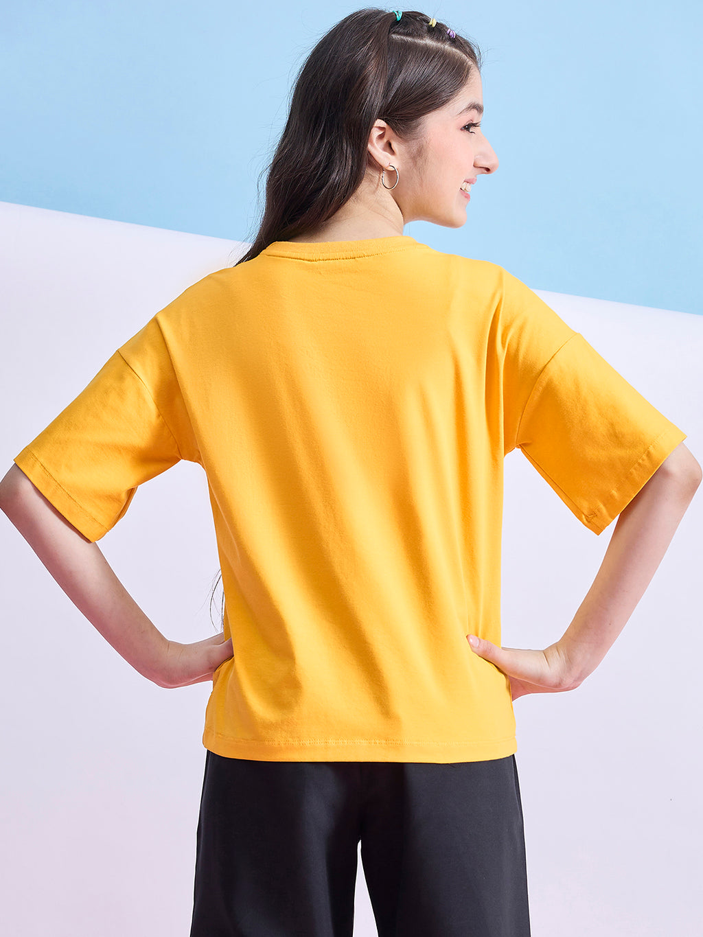 Girls Hip length Printed T-shirt - Yellow