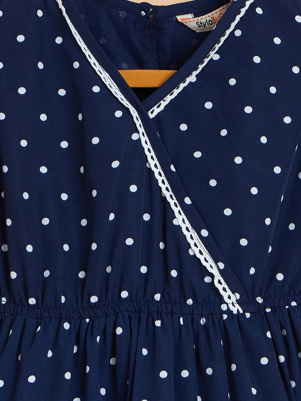 Girls Knee Length All over Print Dress - Navy Blue