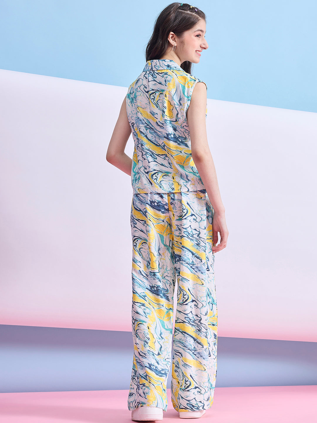 Girls Ankle Length Abstract Print Top With Pants - Multi