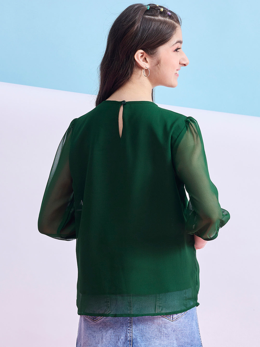 Girls Hip length Solid Top - Green