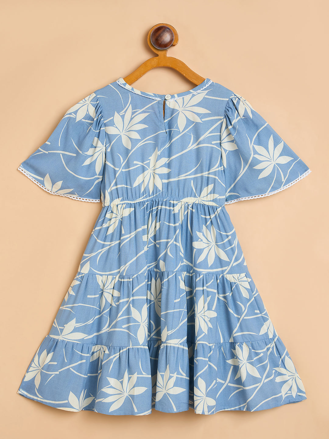 Girls Knee Length All over Print Dress - Blue