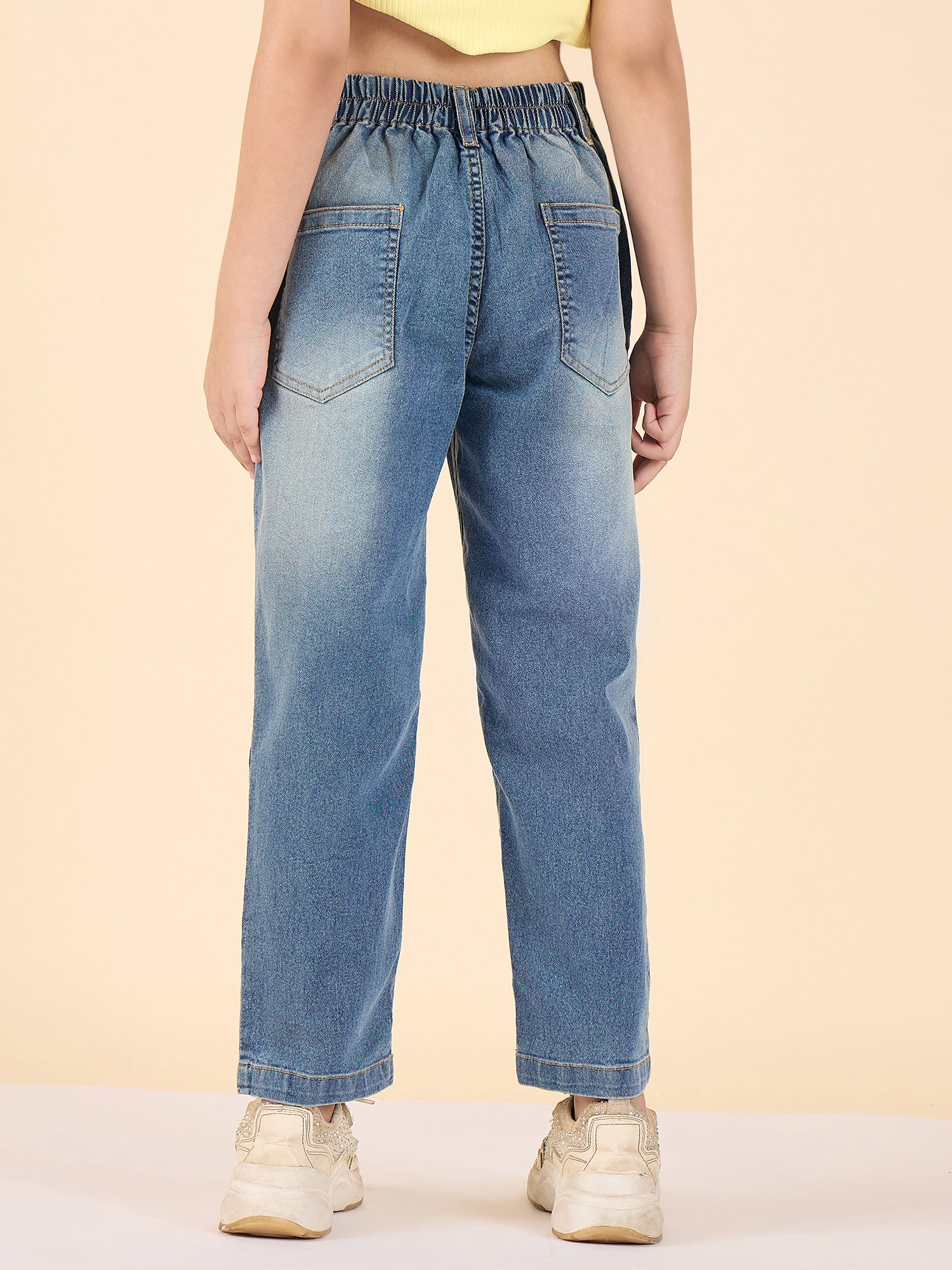 Girls Ankle Length Solid Jeans - Blue