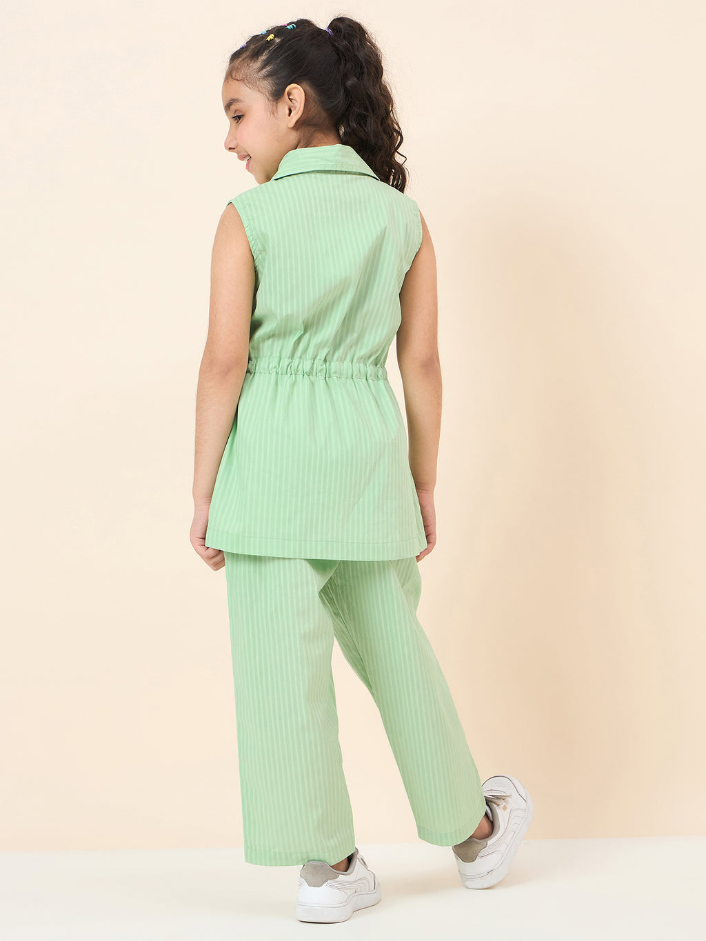 Girls Ankle Length Solid Top With Pants - Green