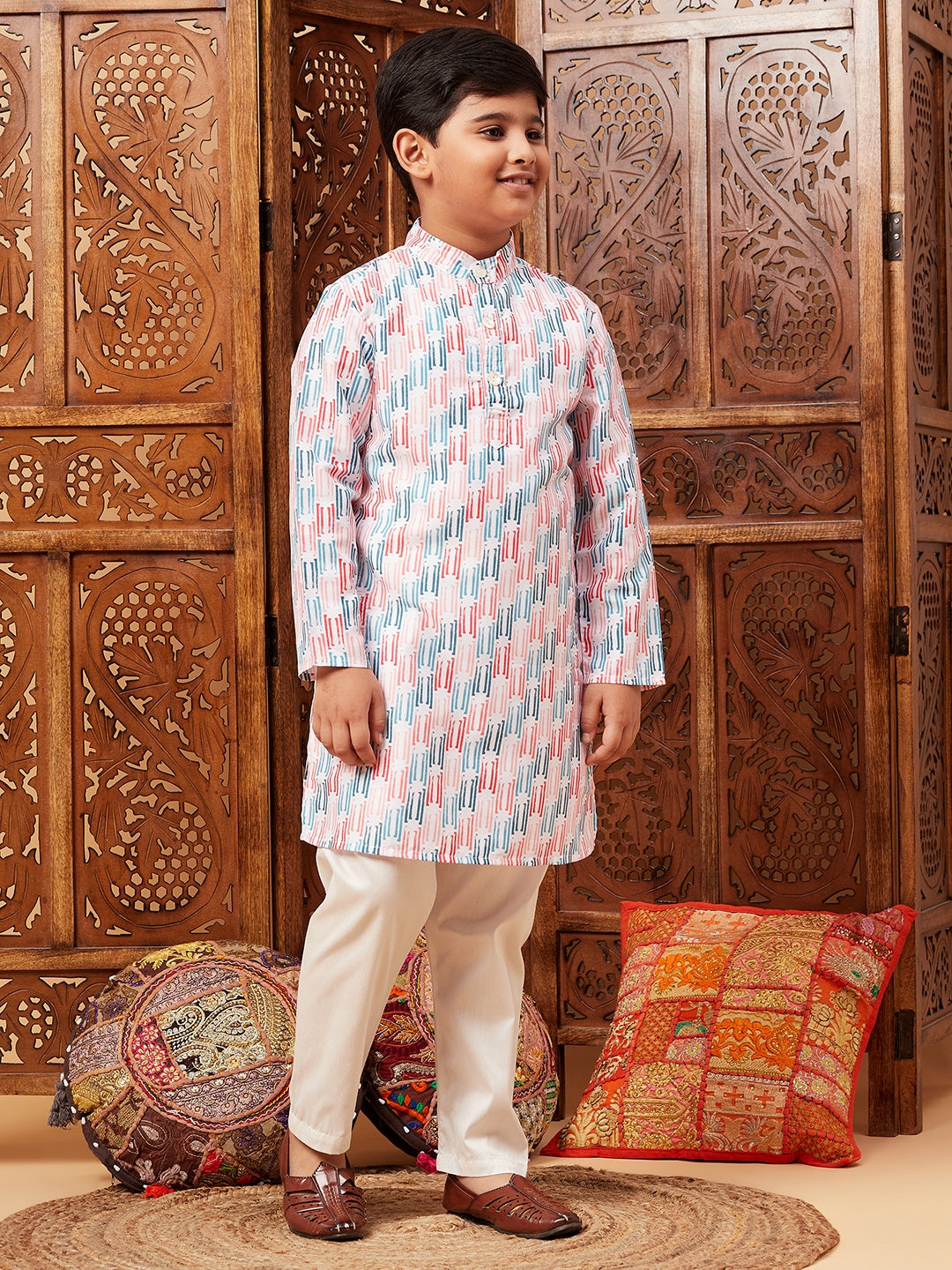 Boys Above Knee Abstract print Kurta Set - Multi