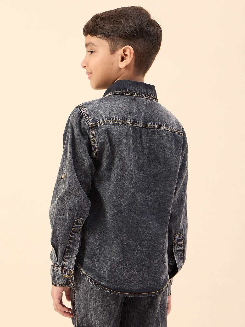 Boys Waist Length Solid Shirts - Black