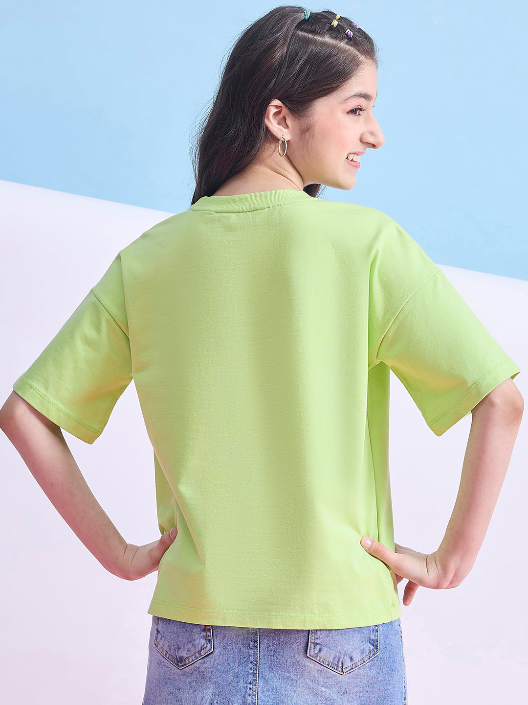 Girls Hip length Printed T-shirt - Green