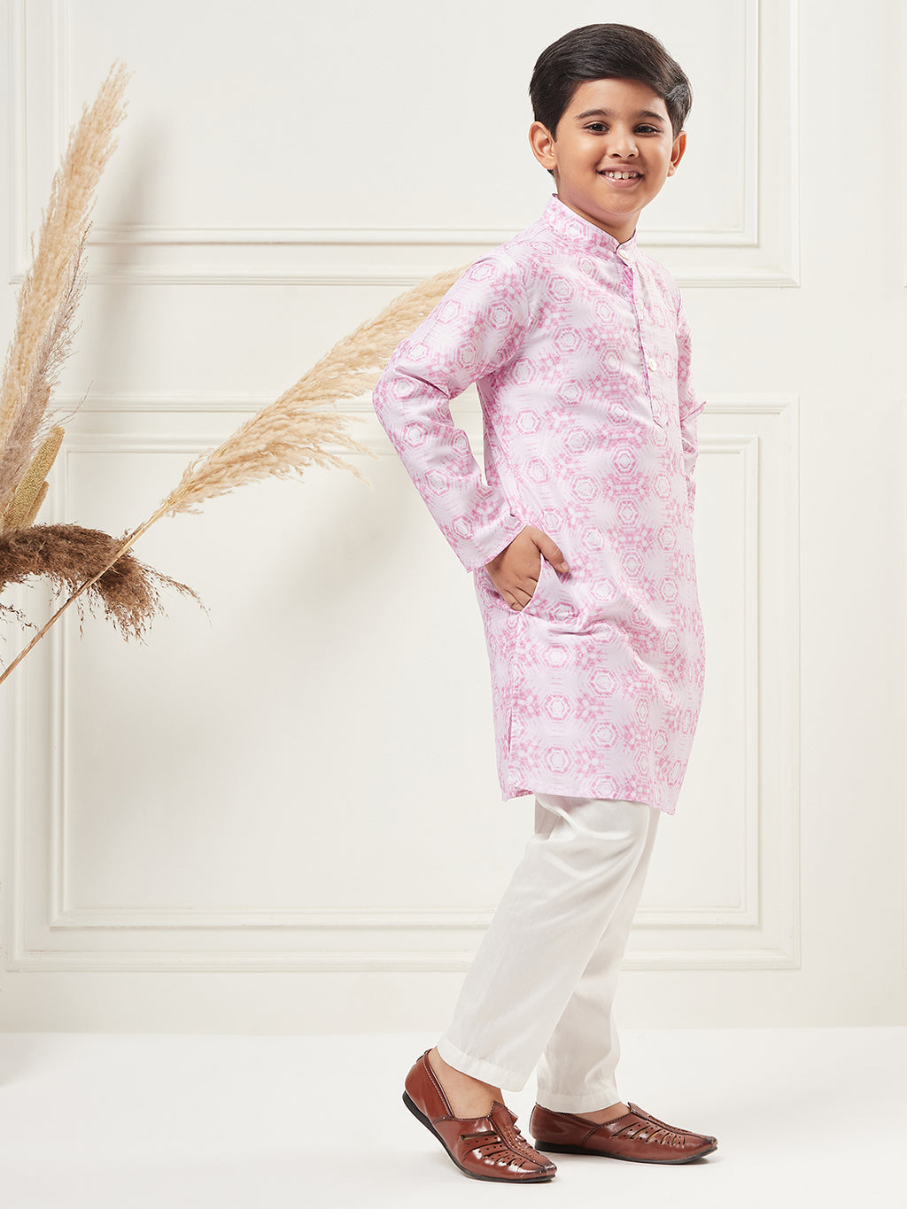 Boys Above Knee Embroidery Kurta Set - Purple