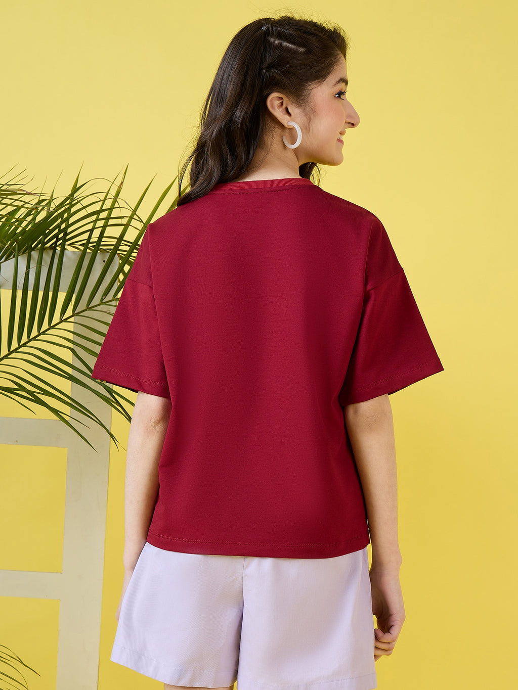 Girls Hip length Printed T-shirt - Maroon