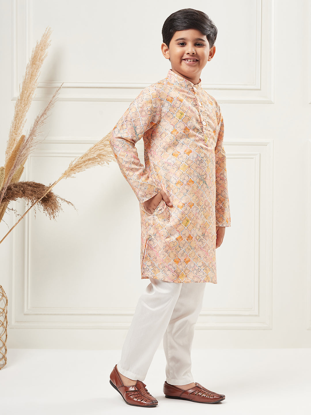 Boys Above Knee Printed Kurta Set - Multi