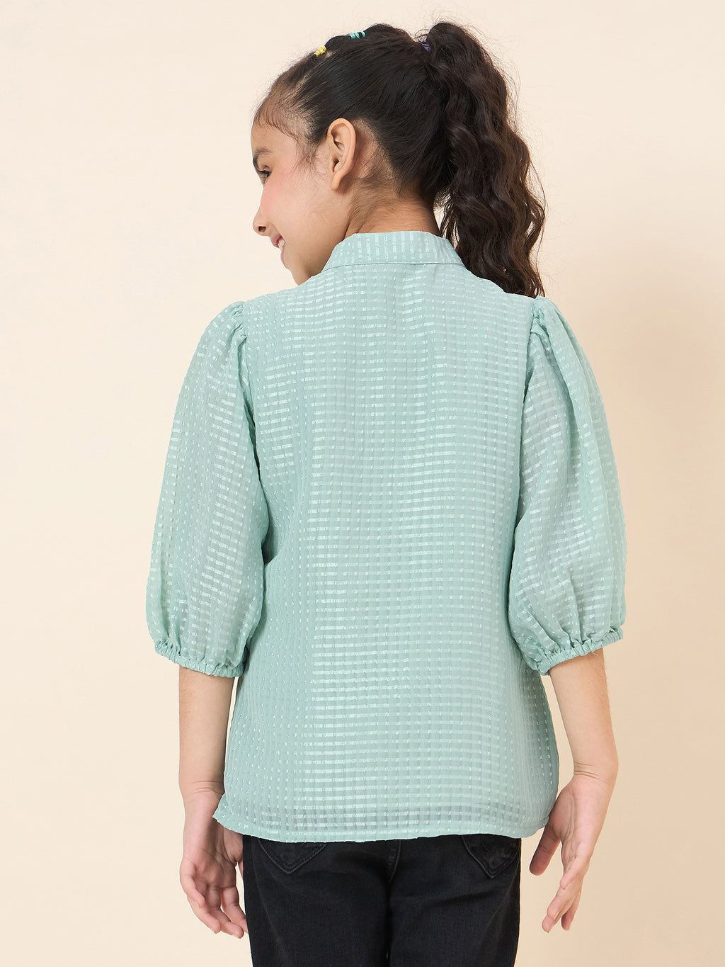 Girls Waist Length Solid Top - Green