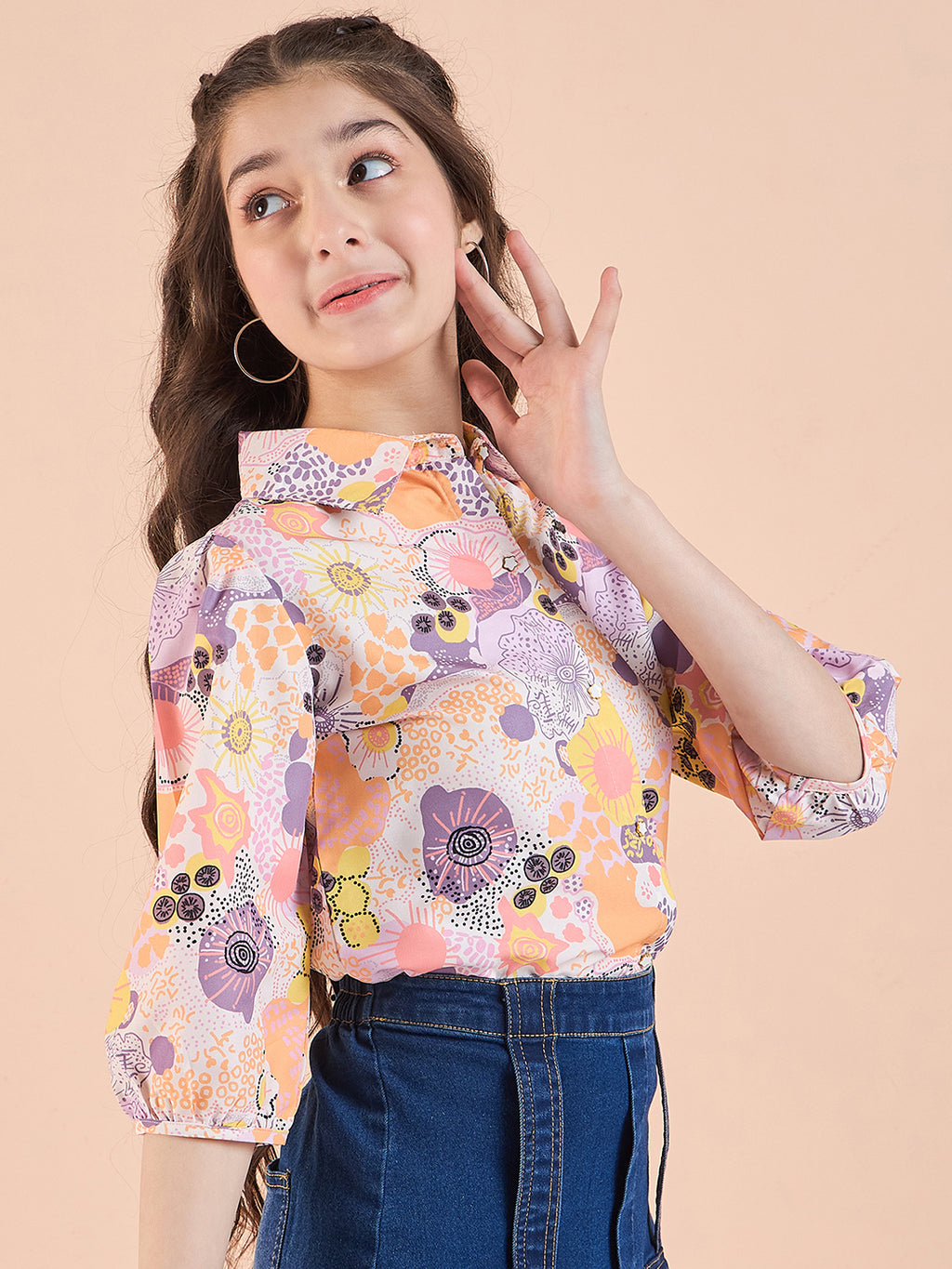 Girls Hip length Printed Top - Multi