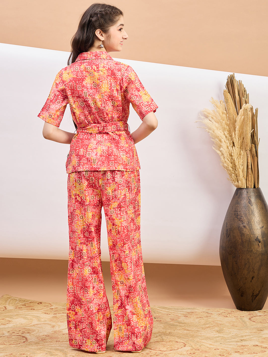 Girls Ankle Length Abstract Print Top With Pants - Multi