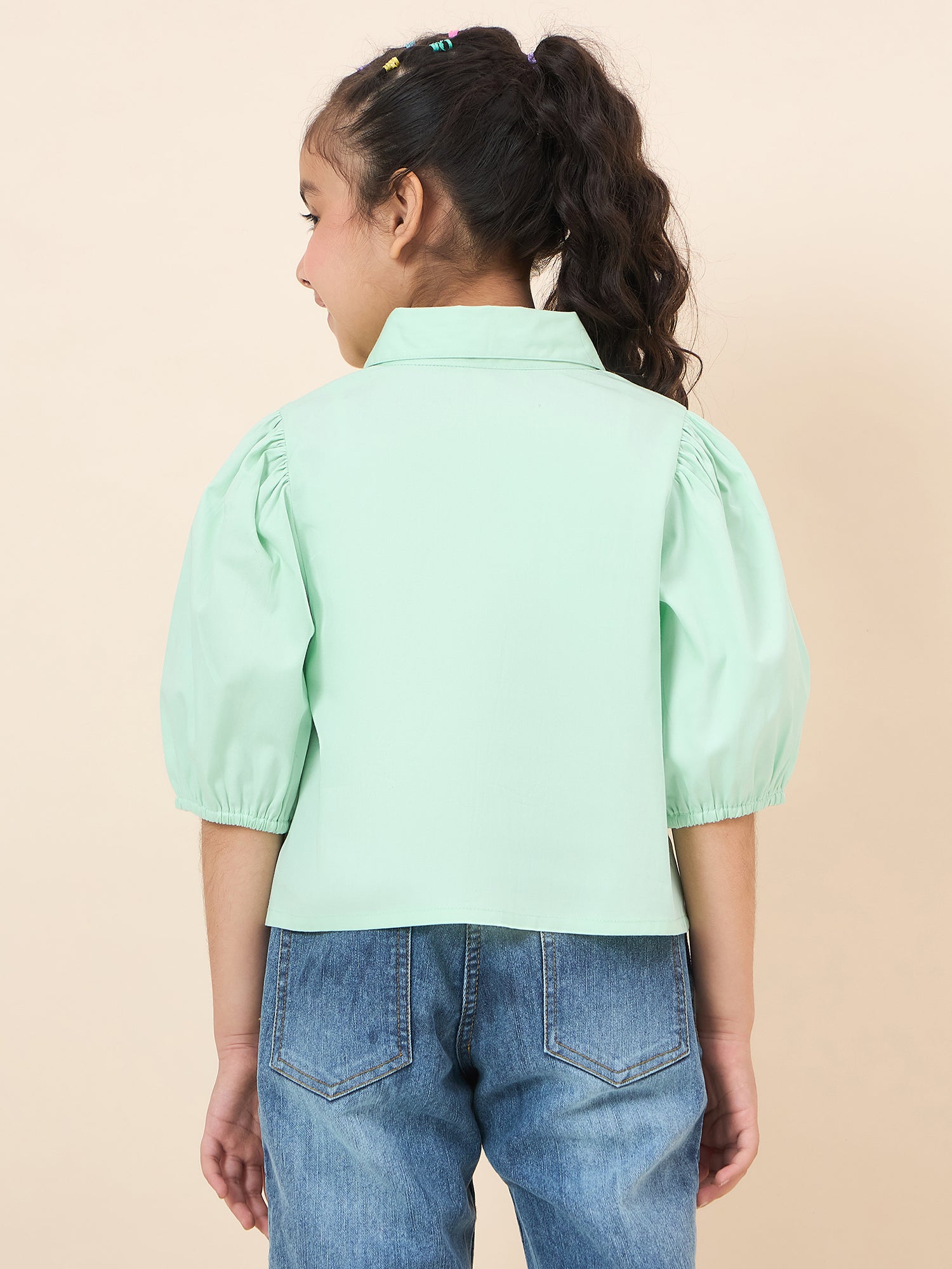 Girls Hip length Solid Top - Green