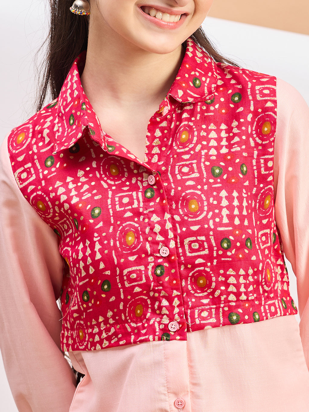 Girls Ankle Length Printed Kurti Set - Pink