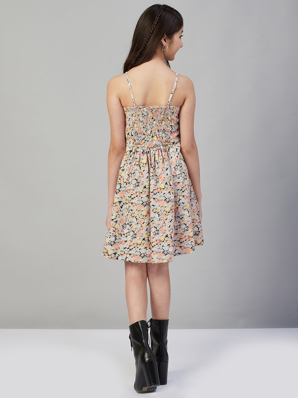 Girls Above Knee Printed Dress - Multi