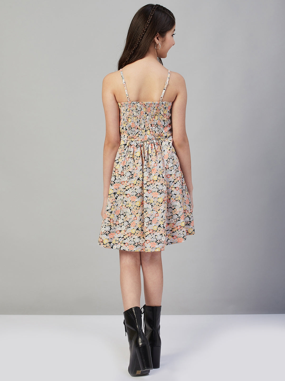 Girls Above Knee Printed Dress - Multi