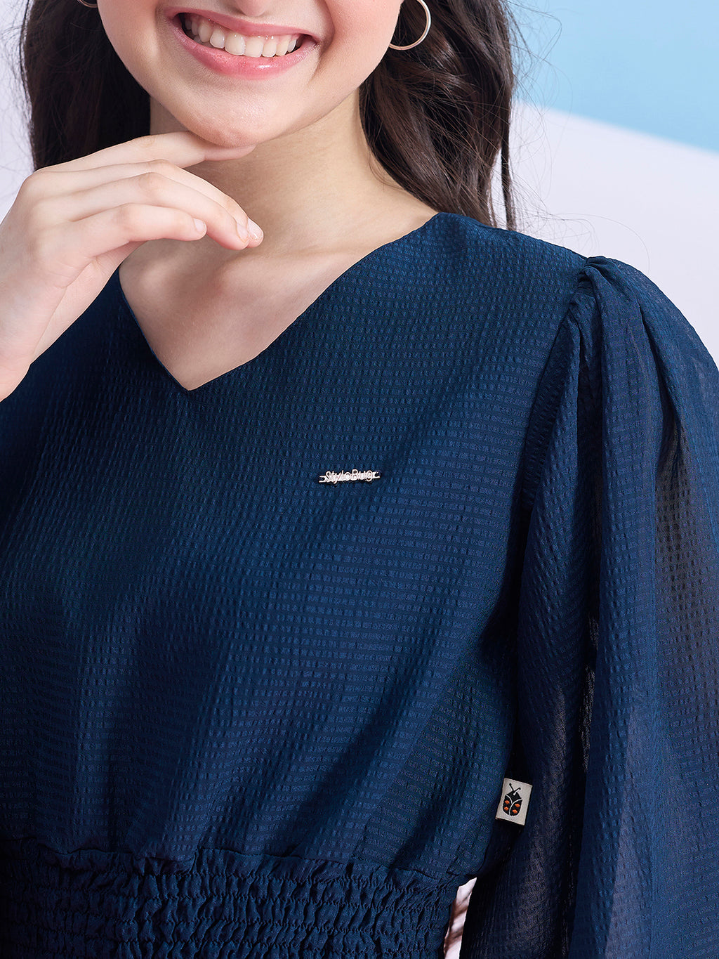 Girls Ankle Length Solid Top With Pants - Navy Blue