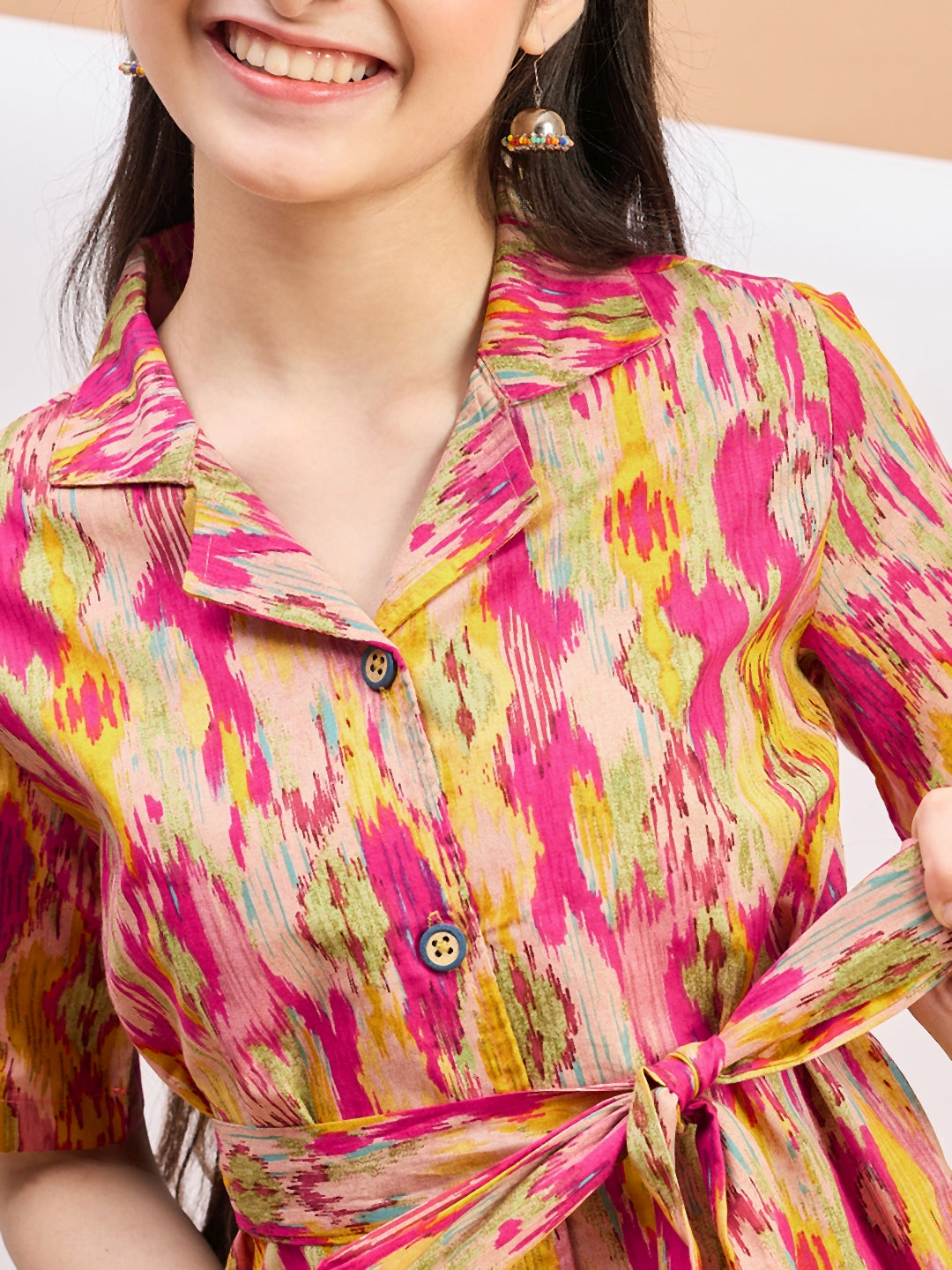 Girls Ankle Length Abstract Print Top With Pants - Multi