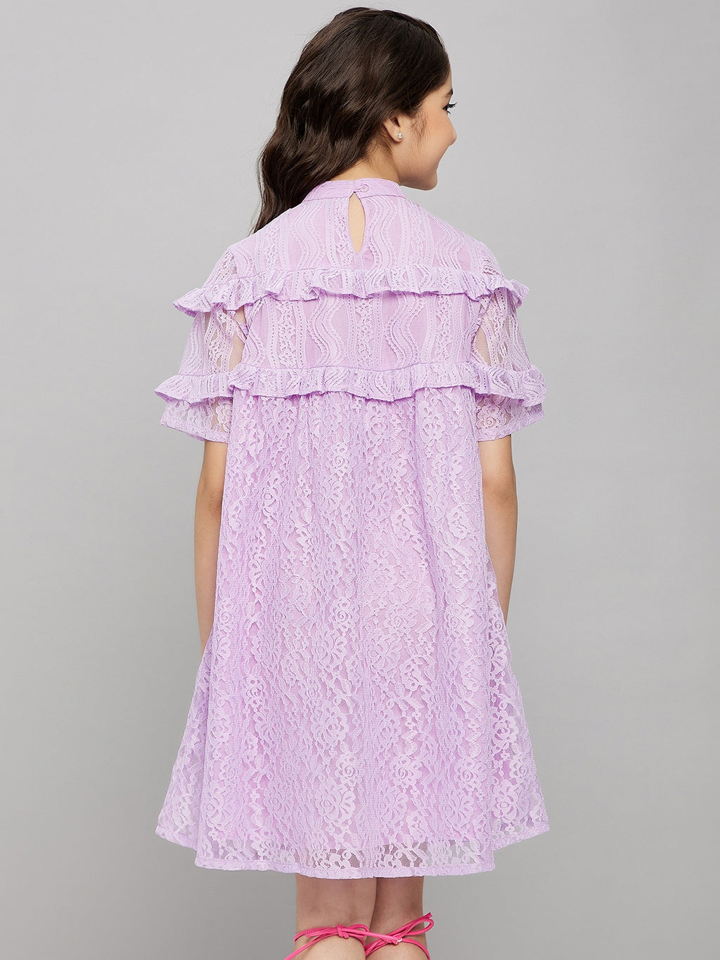 Girls Above Knee Solid Dress - Purple