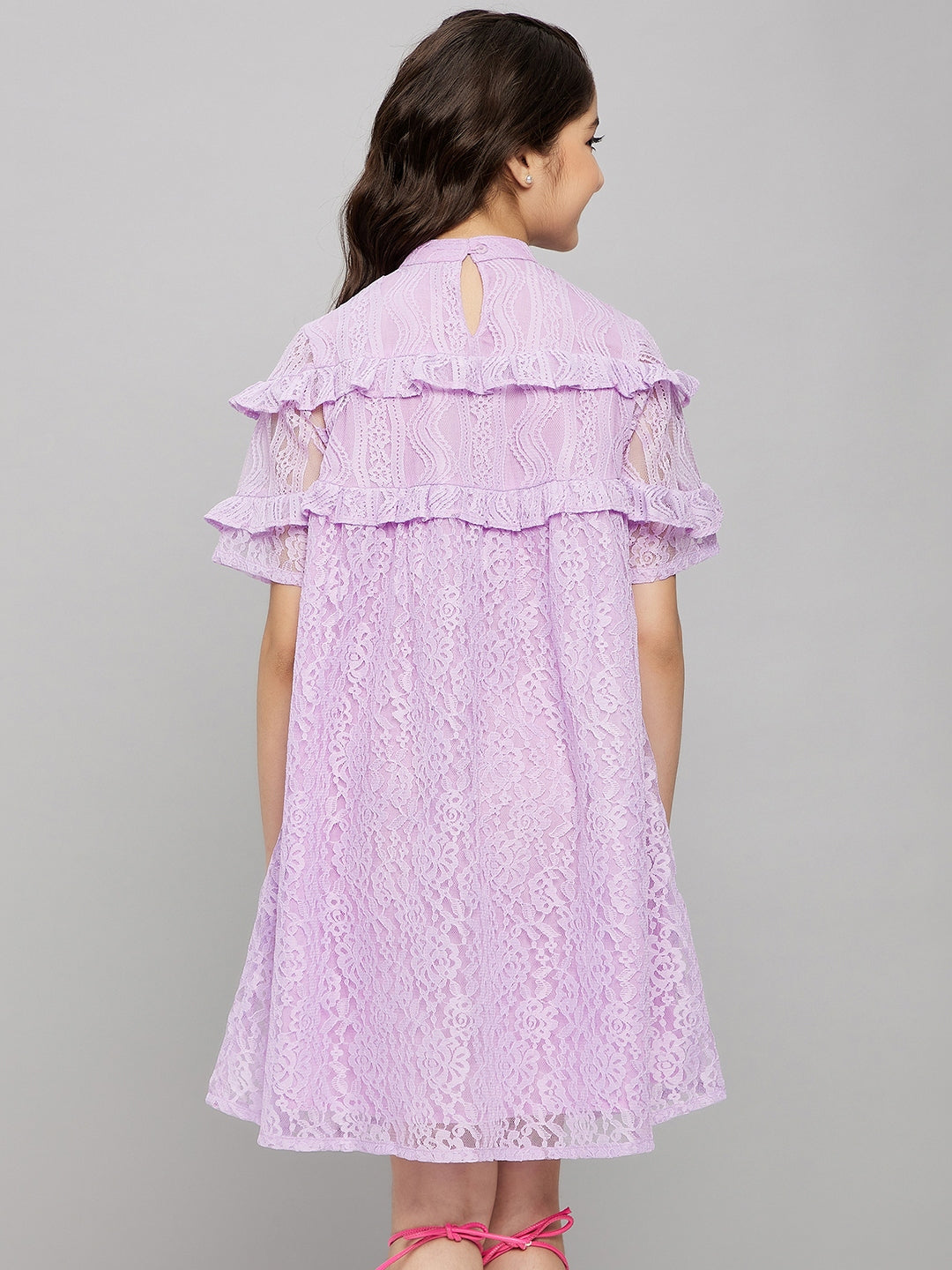 Girls Above Knee Solid Dress - Purple