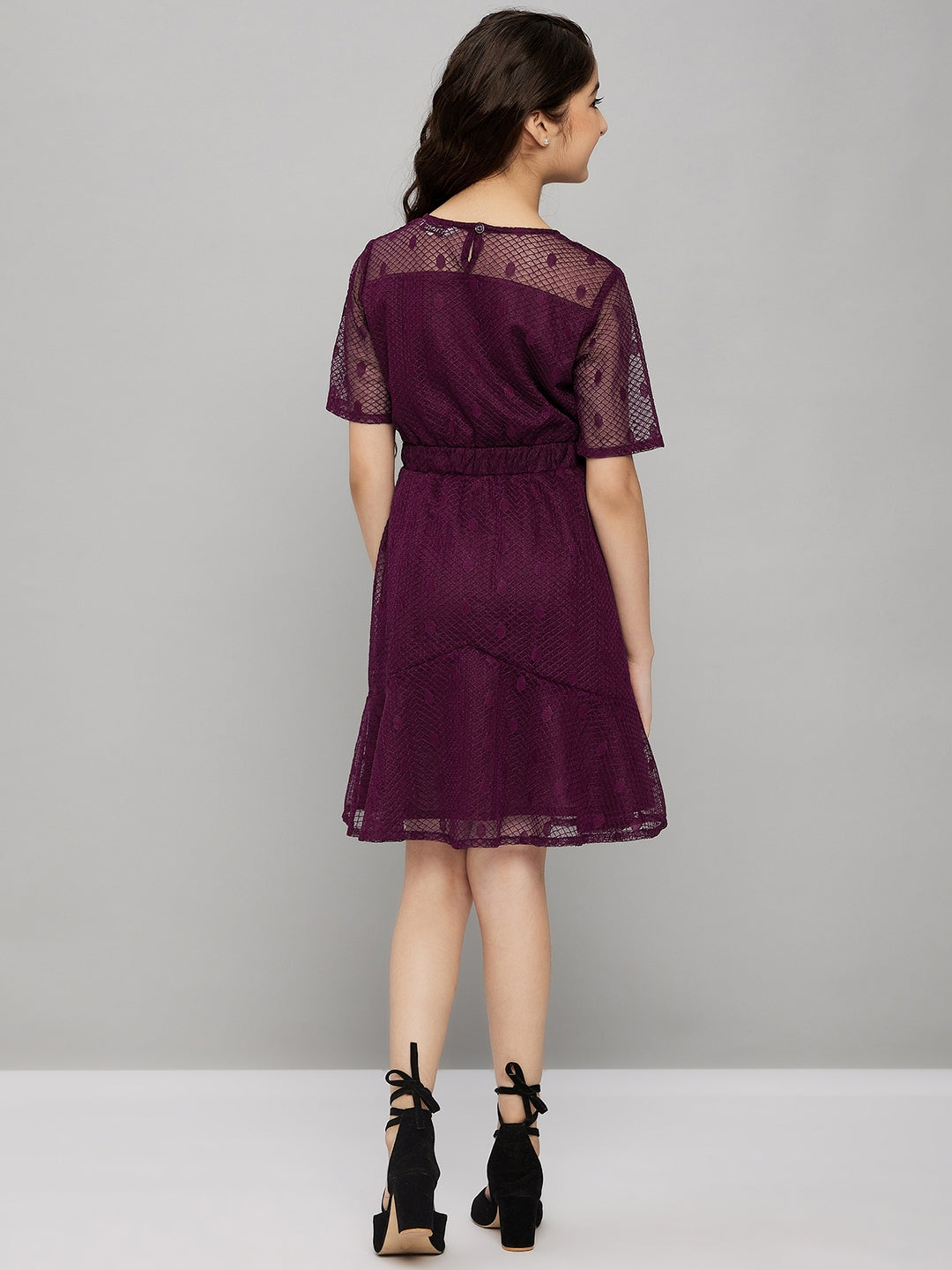 Girls Knee Length Solid Dress - Maroon