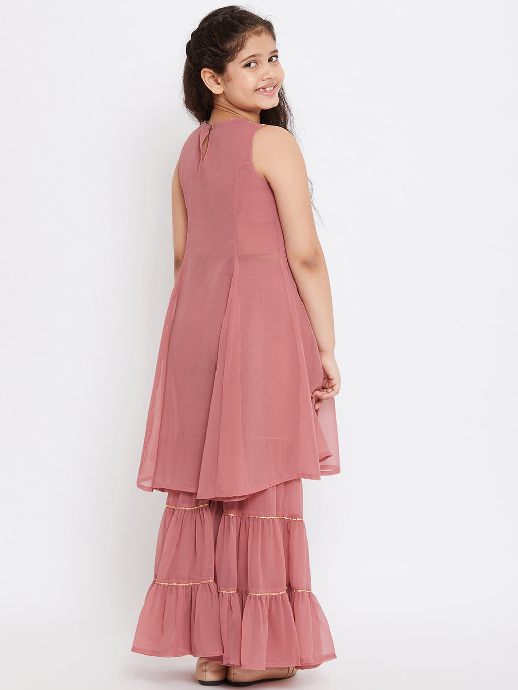 Girls Ankle Length Solid Kurti Set - Pink