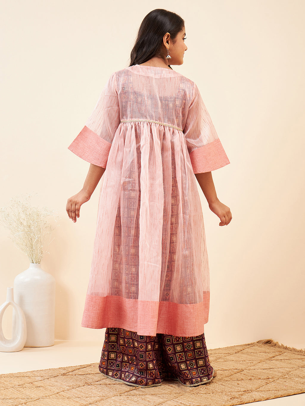 Girls Ankle Length Printed Kurti Set - Purple