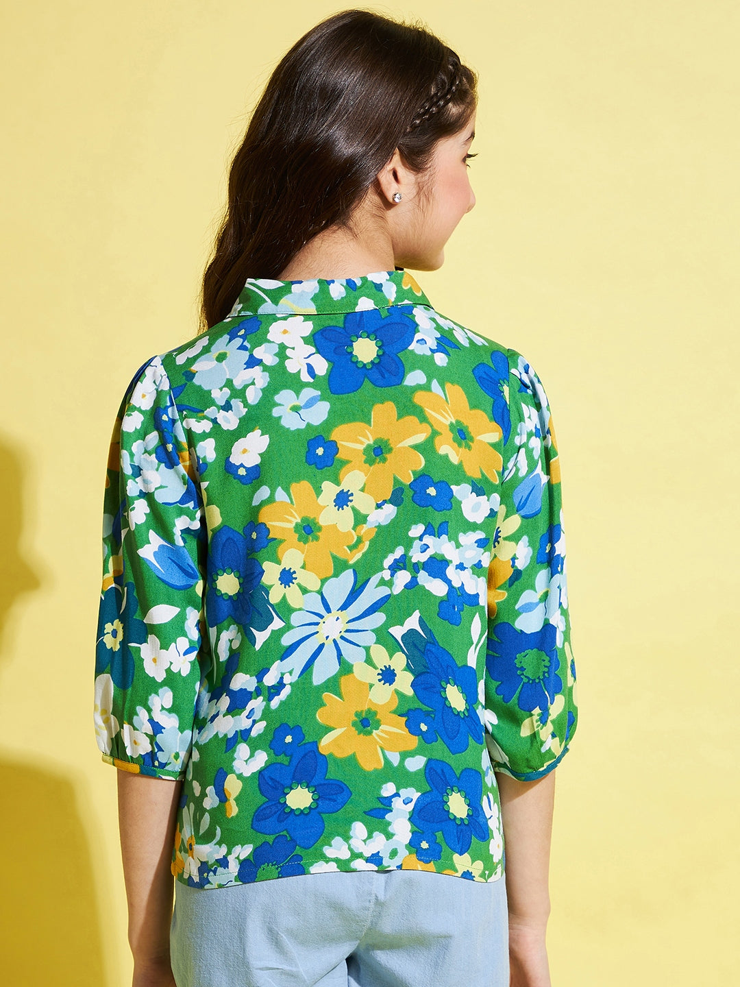 Girls Mid Thigh All over print Top - Green