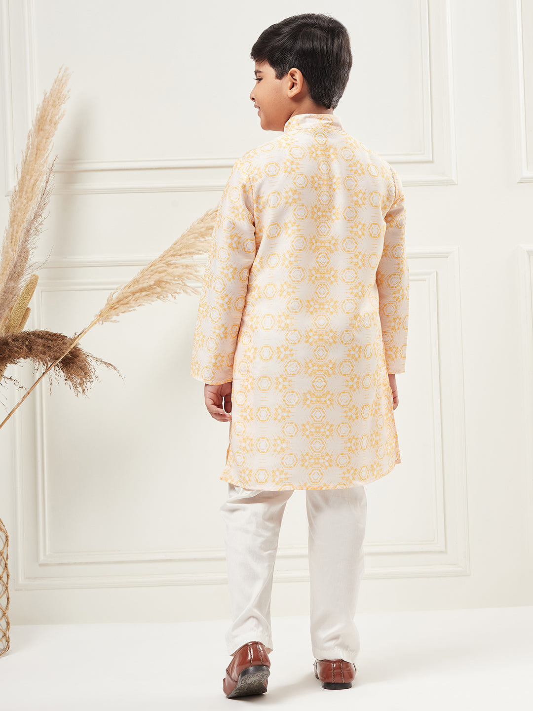 Boys Above Knee All over print Kurta Set - Yellow